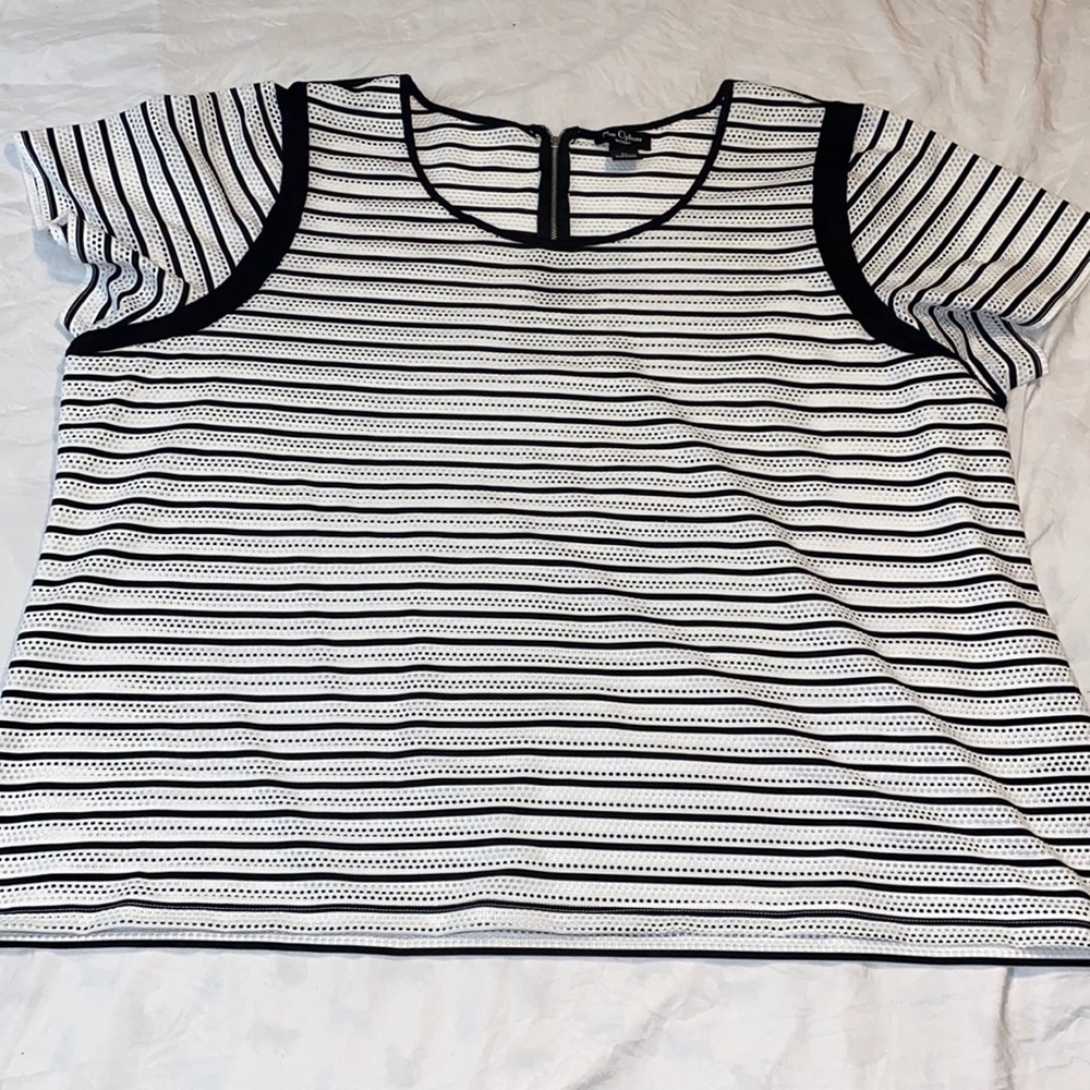 Nue Options Sheer Net Black and White striped Top 3x ****$5 Final Sale *******